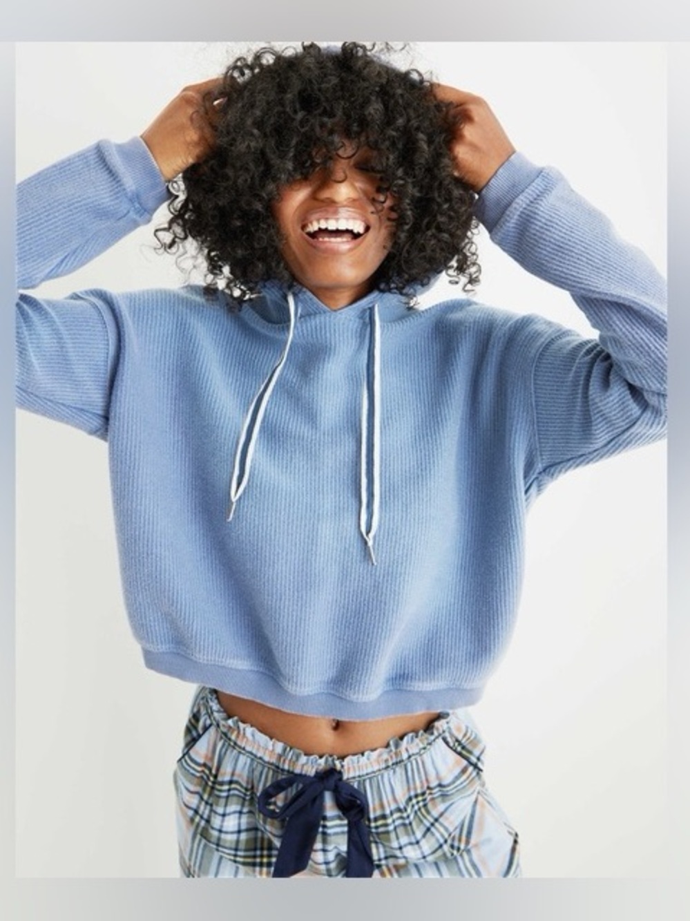 aerie New Love Corded Hoodie - Dusty‎ Blue/Somber Navy - Medium